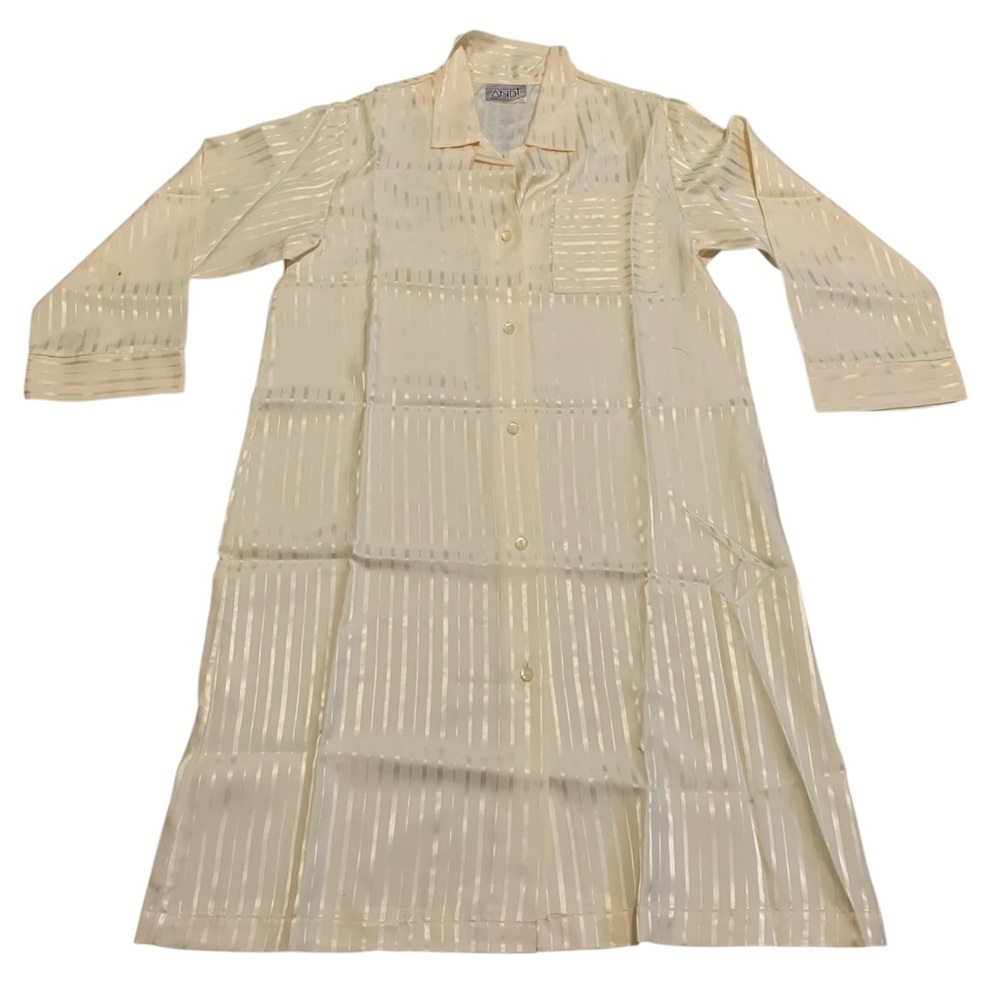 Vintage Andi Montreal Cream Striped Satin Sleepshirt Nightgown - Small Petite